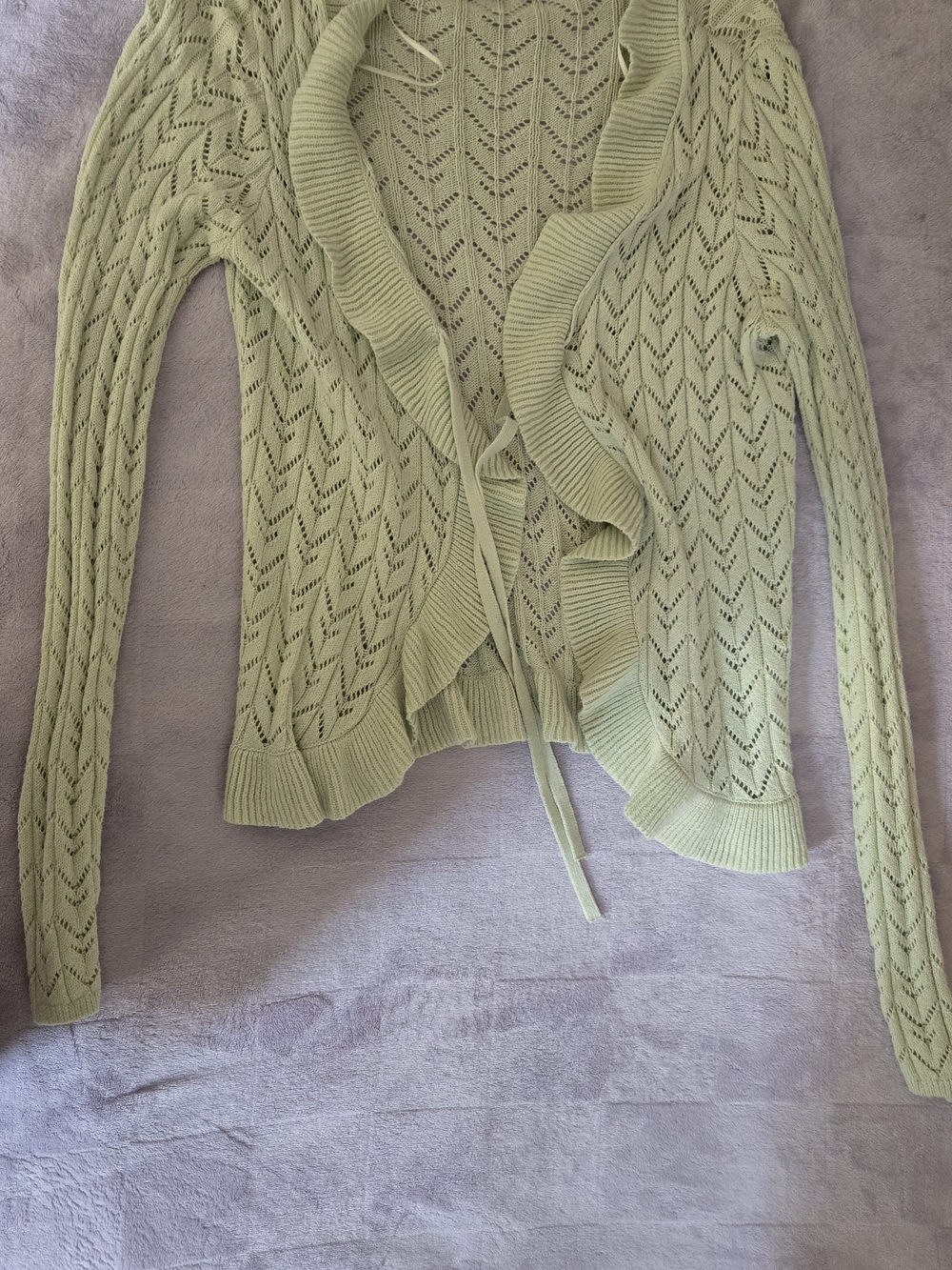 Hollister Light Sage Openwork Ruffle Tie-Front Cardigan